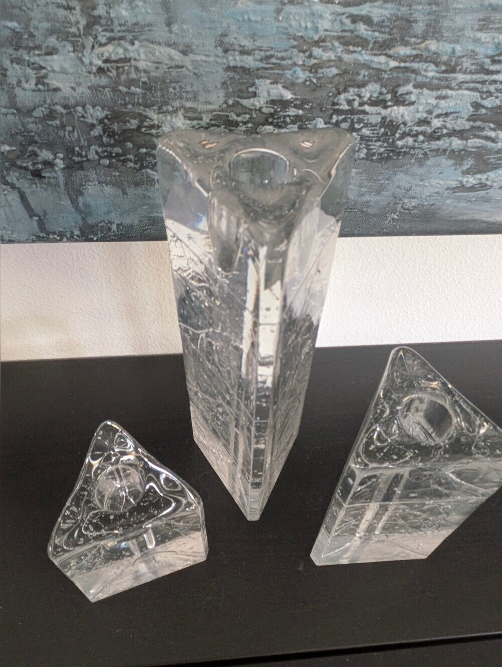 Timo Sarpaneva Iittala Set of 3 Arkipelago Glass Candlesticks Finland Triangle - Picture 10 of 14
